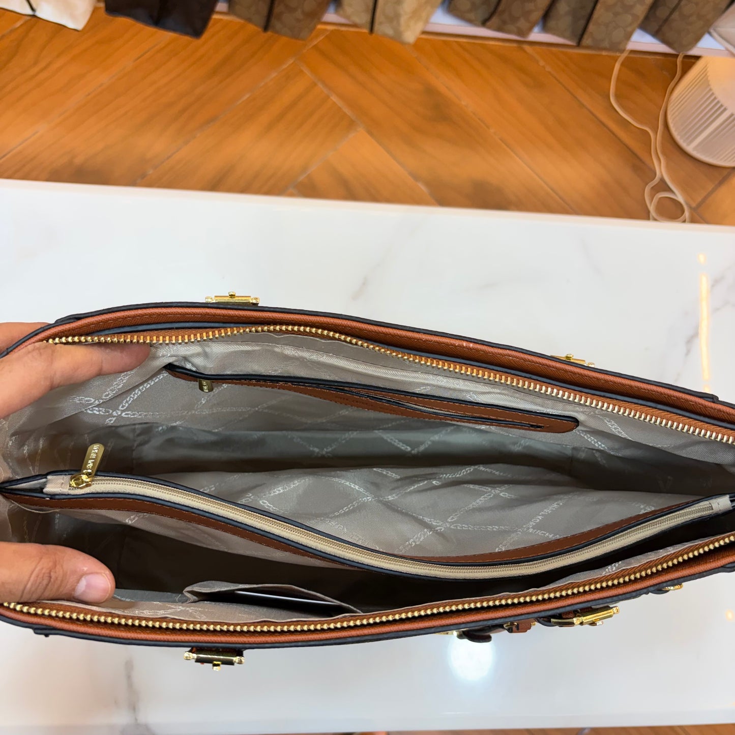 MK Voyager Large Tote Bag - Dark Brown & Tan