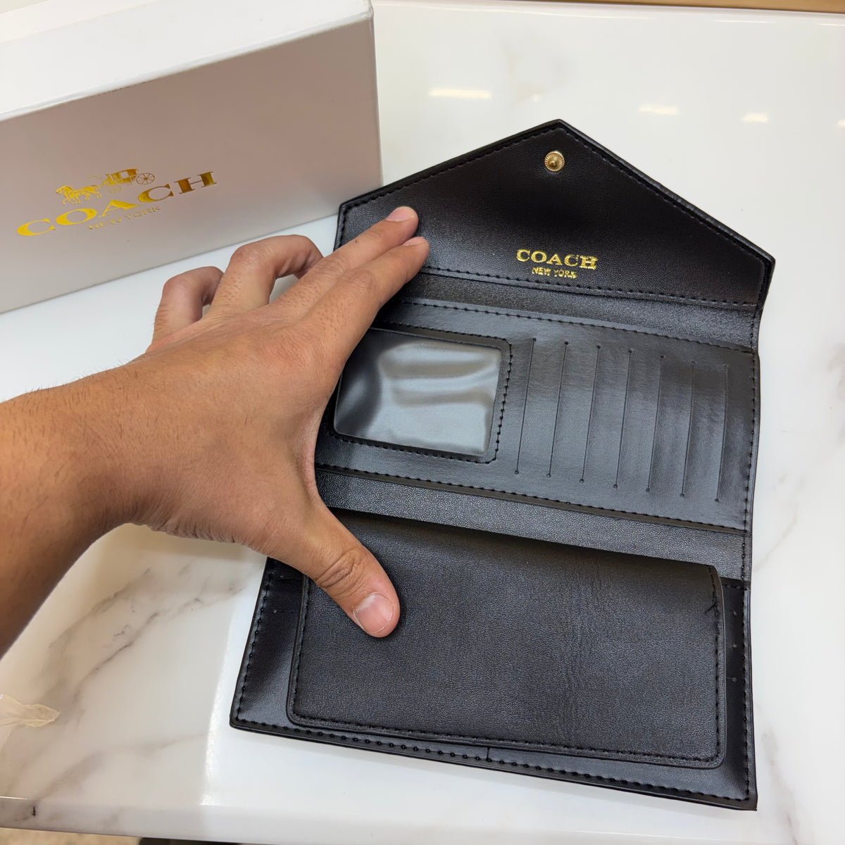 Coch Long Wallet - Signature Black & Apricot