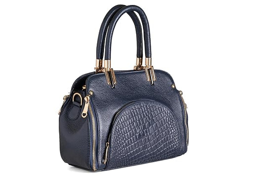 Green Hide Vivaara Leather Ladies Shoulder Side Bag – Croc-Embossed Satchel with Dual Handles & Sling Strap