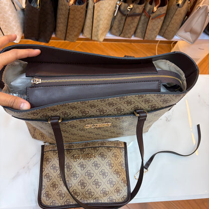 GUS Monogram Tote Bag - Beige & Coffee