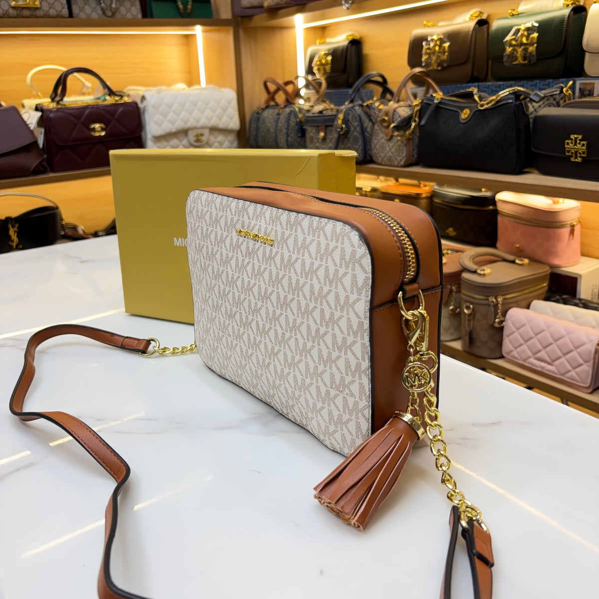 MK White Jet Set Large Crossbody Bag
