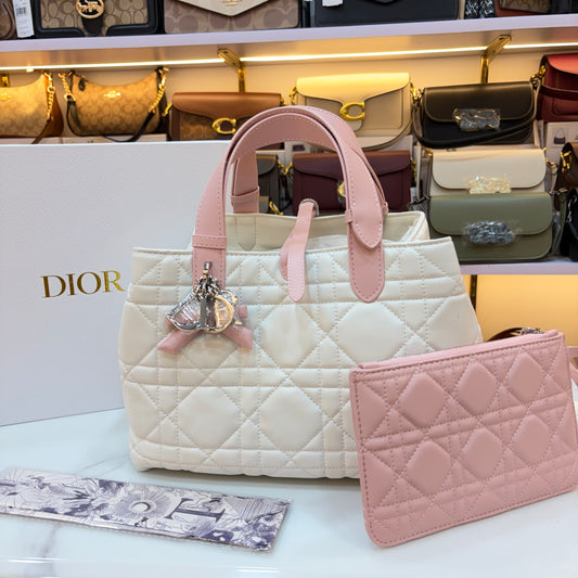 CD Toujours Vertical Tote Bag - White & Pink