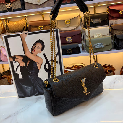 YSL CALYPSO MEDIUM IN GRAINED LEATHER - BLACK