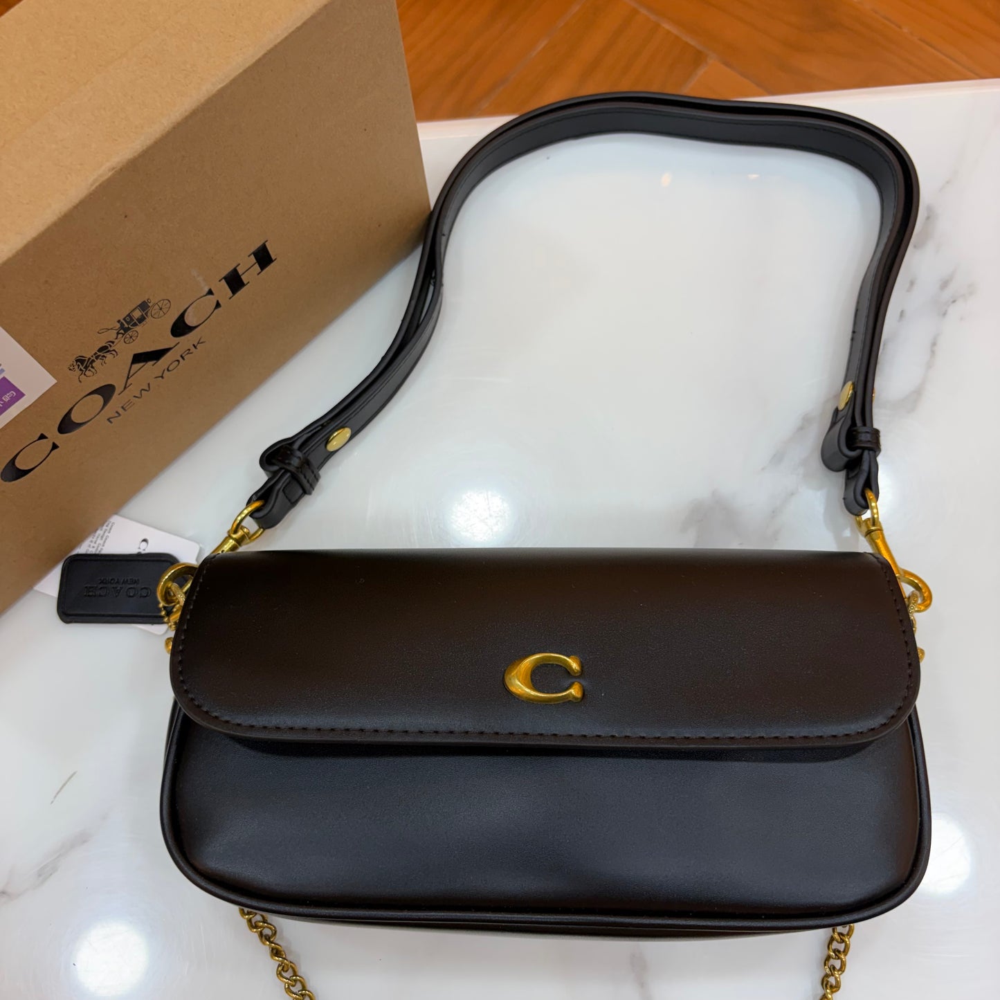 COCH Signature Canvas Brook Flap Chain Bag - Black