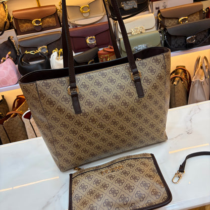 GUS Monogram Tote Bag - Beige & Coffee