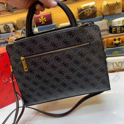 Guess Ginevra Elite Satchel - Black Monogram Print