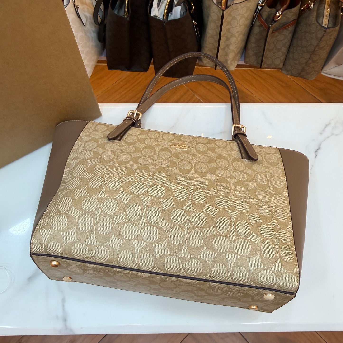COCH Zip Top Tote Bag - Beige Coffee