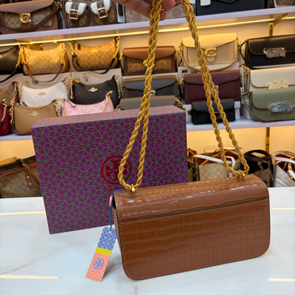 TB Eleanor Medium Croc Embossed Bag - Tan