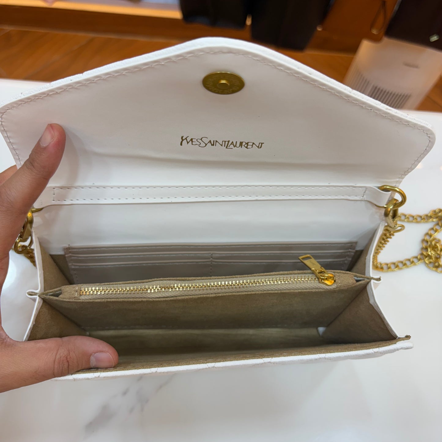 YSL Clutch Sling - White