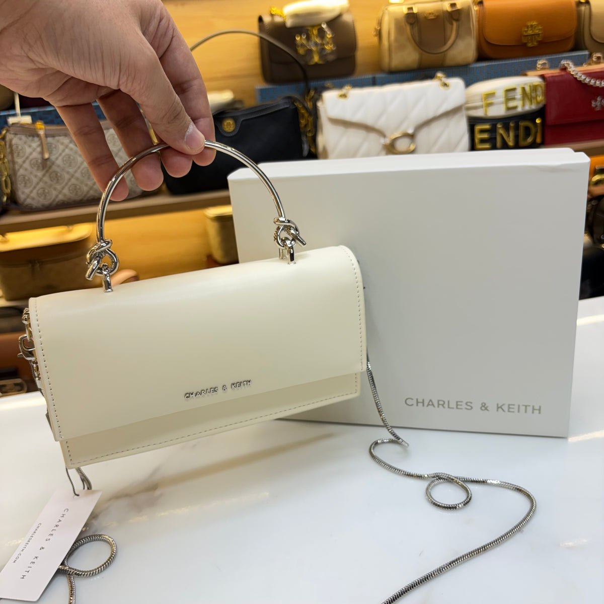 CNK Kristine Sculptural Handle Handbag - Cream