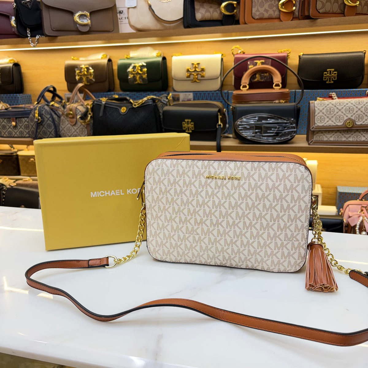 MK White Jet Set Large Crossbody Bag