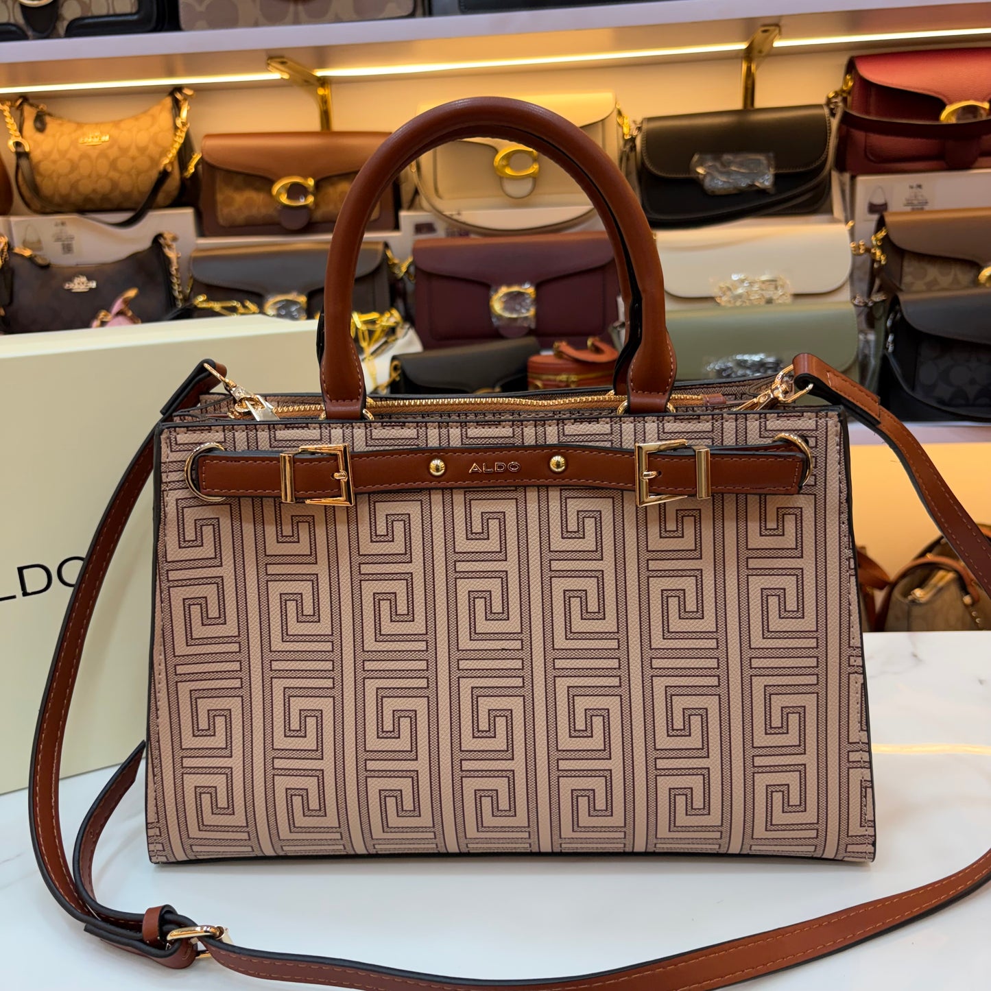 ALD Geometric Monogram Satchel - Brown