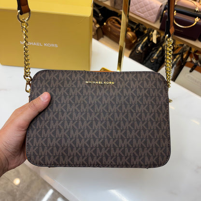 MK Dark Brown Jet Set Large Crossbody Bag