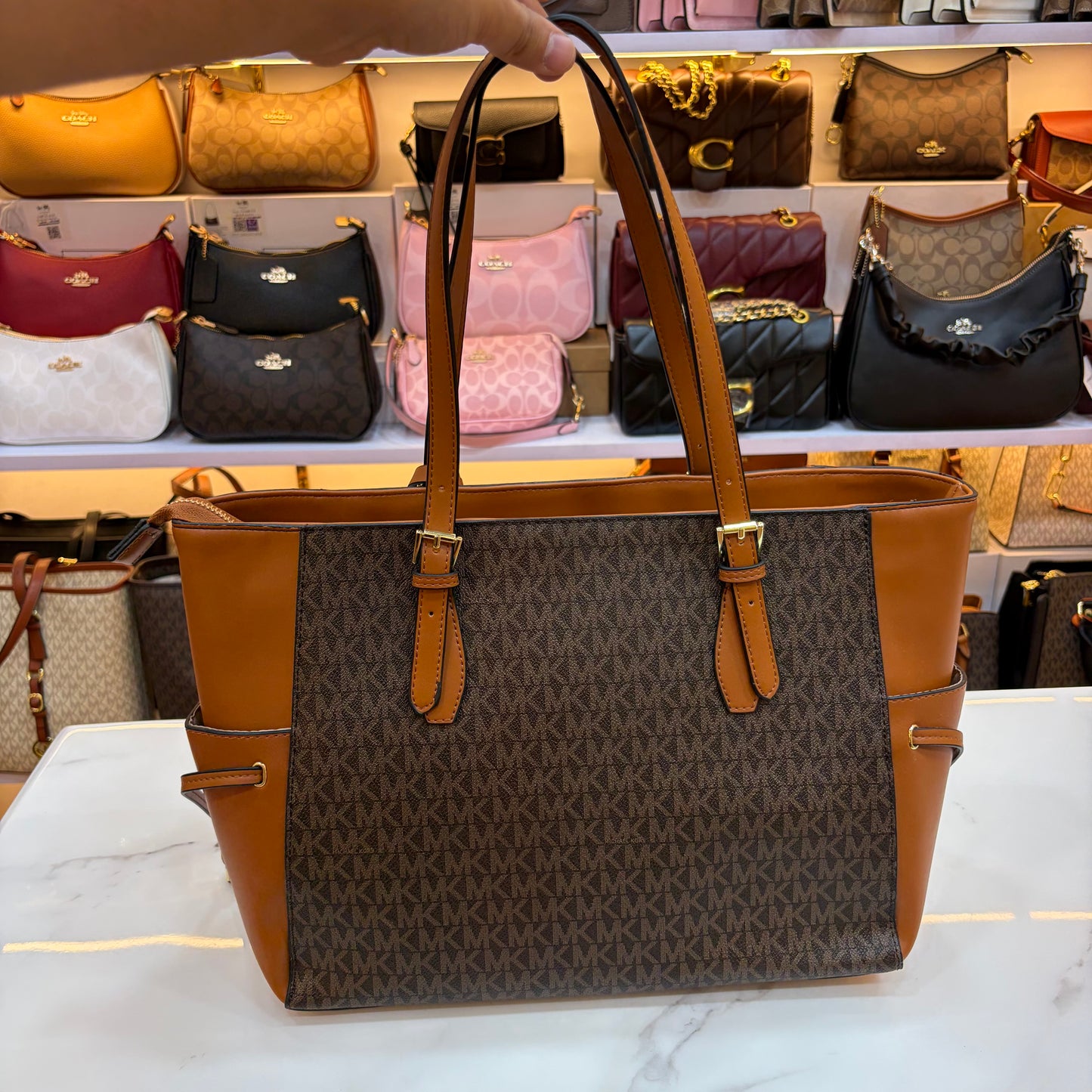 MK Gilly Large Drawstring Tote - Tan Brown