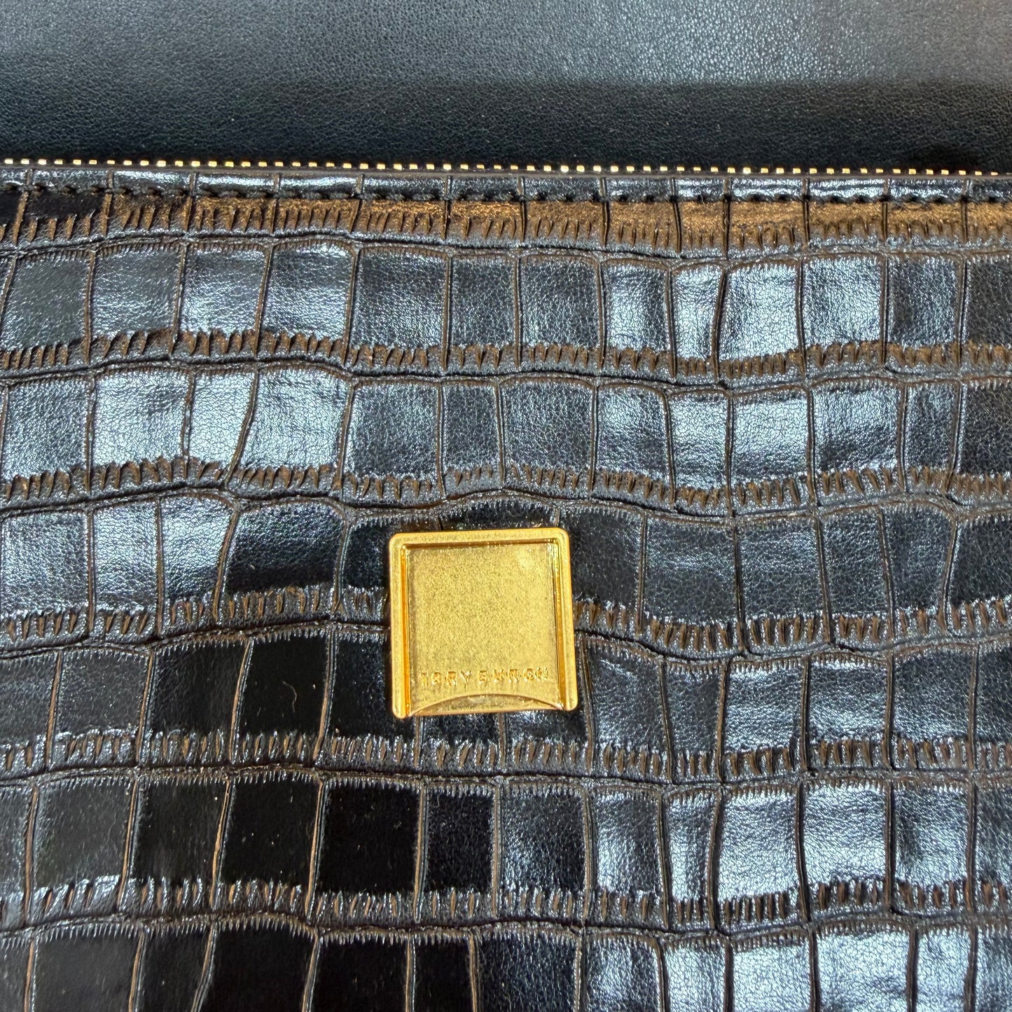 TB Eleanor Medium Croc Embossed Bag - Black