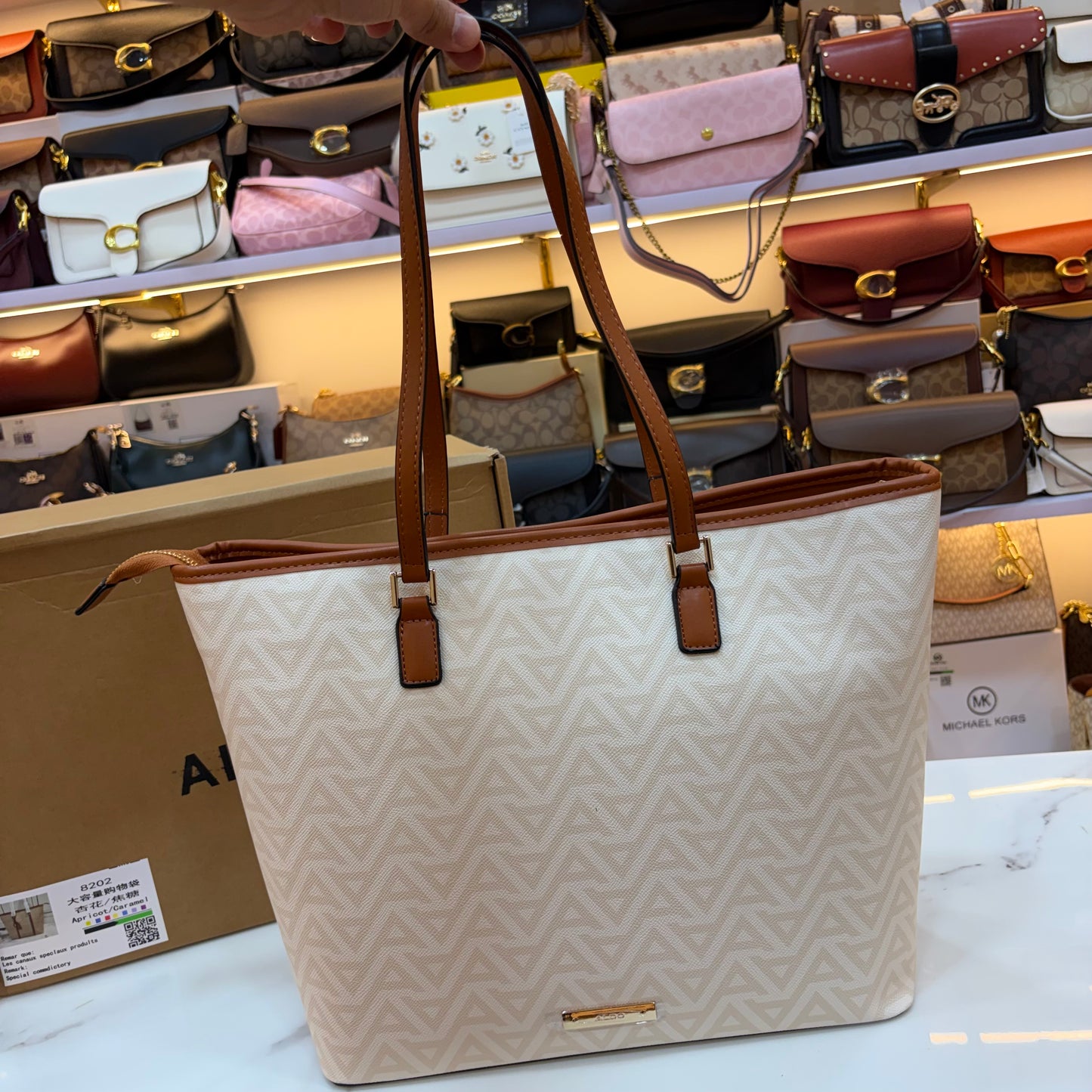 Ald Large Tote Bag - White Tan Colour