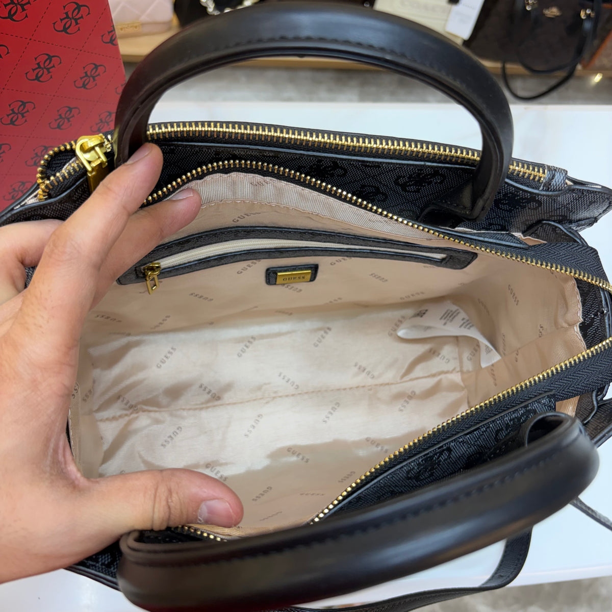 Guess Ginevra Elite Satchel - Dark Monogram Print