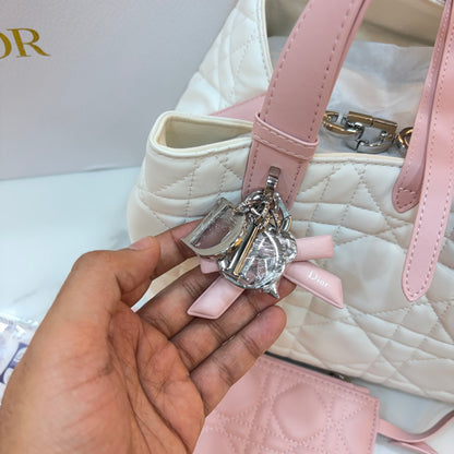 CD Toujours Vertical Tote Bag - White & Pink