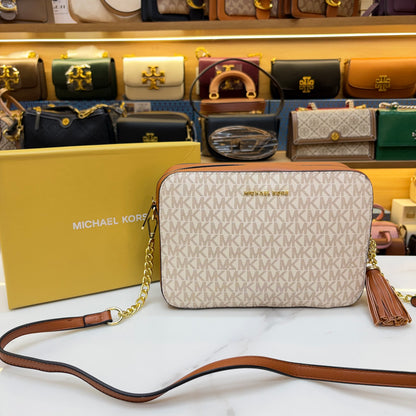 MK White Jet Set Large Crossbody Bag