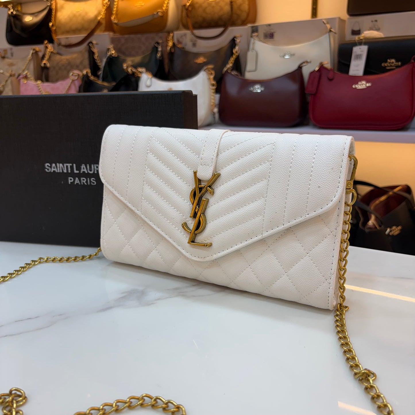 YSL Clutch Sling - White