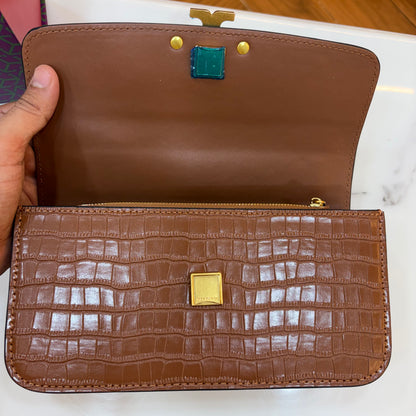 TB Eleanor Medium Croc Embossed Bag - Tan