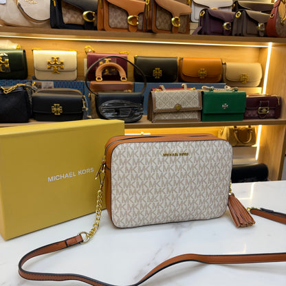 MK White Jet Set Large Crossbody Bag