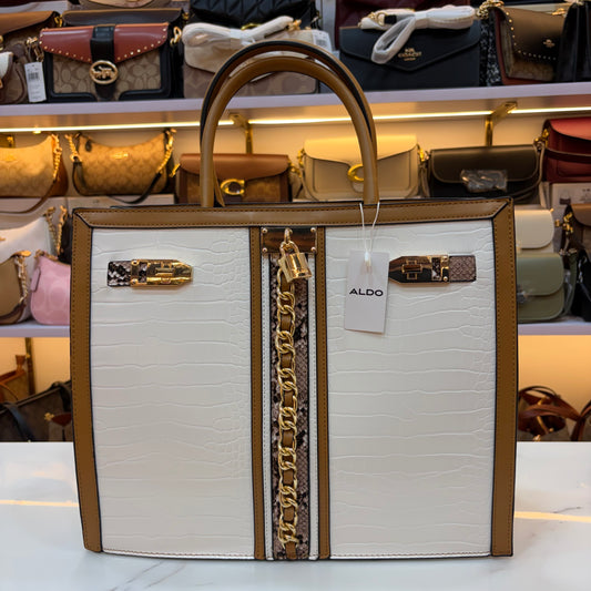 ALD Women Satchel Bag with Square Shape - White & Beige