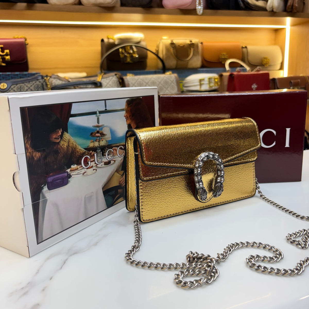 GG Diana Crossbody Bag (Double Box Packaging) - Metallic Gold