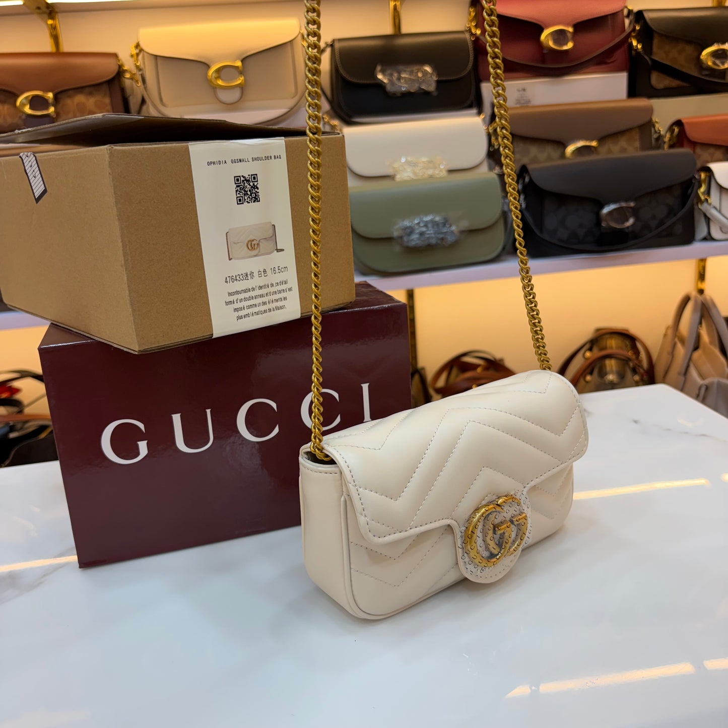 GG Marmont Mini Sling Bag - White (Ultra Premium Double Box)
