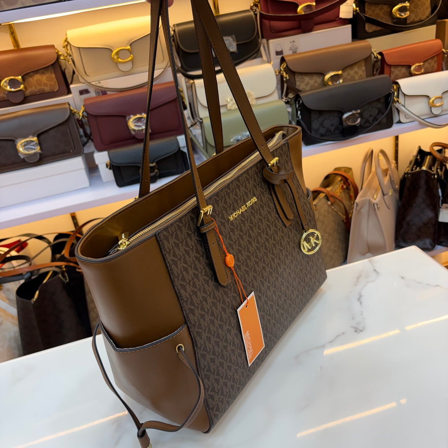 MK Gilly Large Drawstring Tote - Coffee Brown