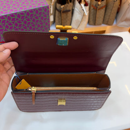 TB Eleanor Medium Croc Embossed Bag - Wine