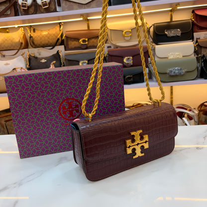 TB Eleanor Medium Croc Embossed Bag - Wine