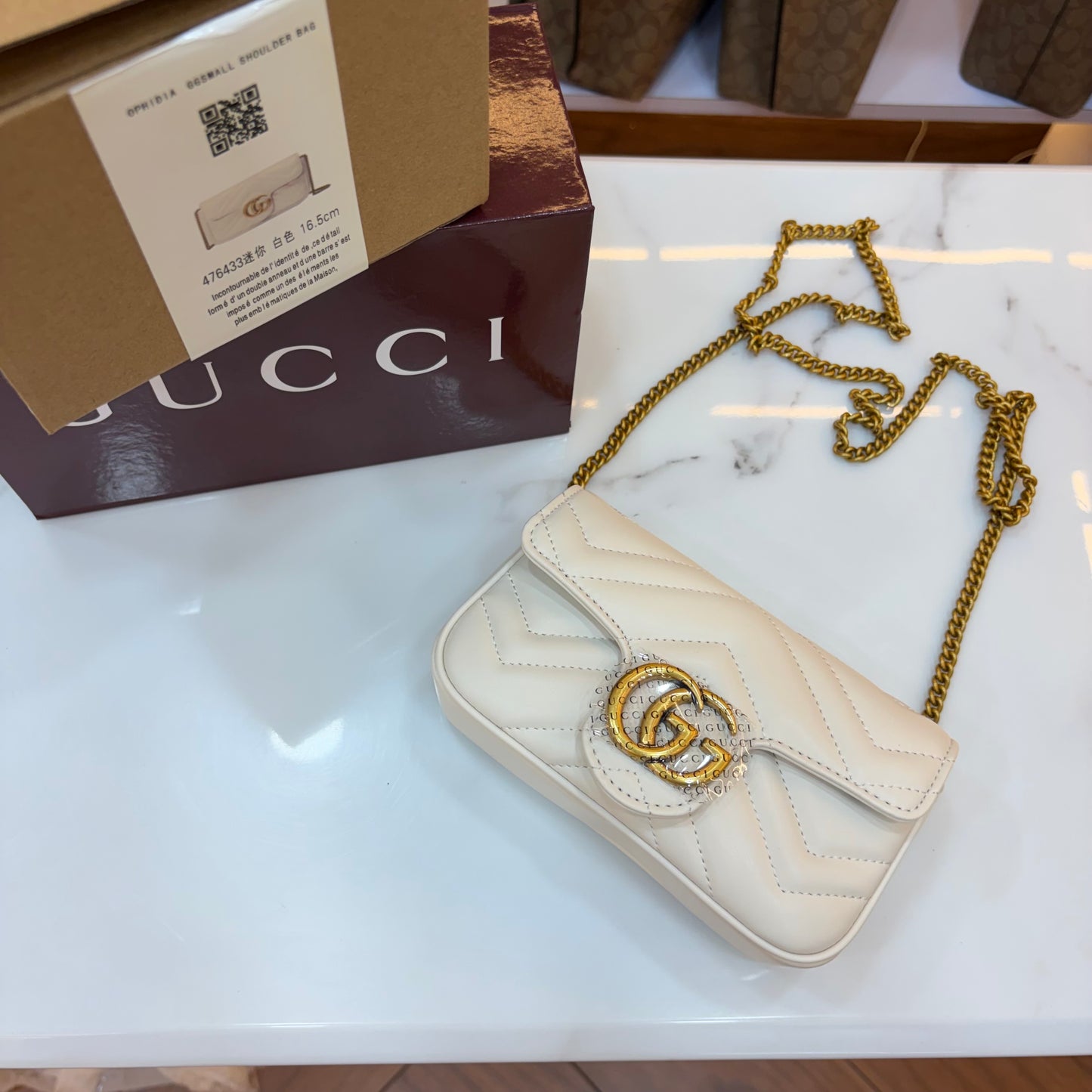 GG Marmont Mini Sling Bag - White (Ultra Premium Double Box)