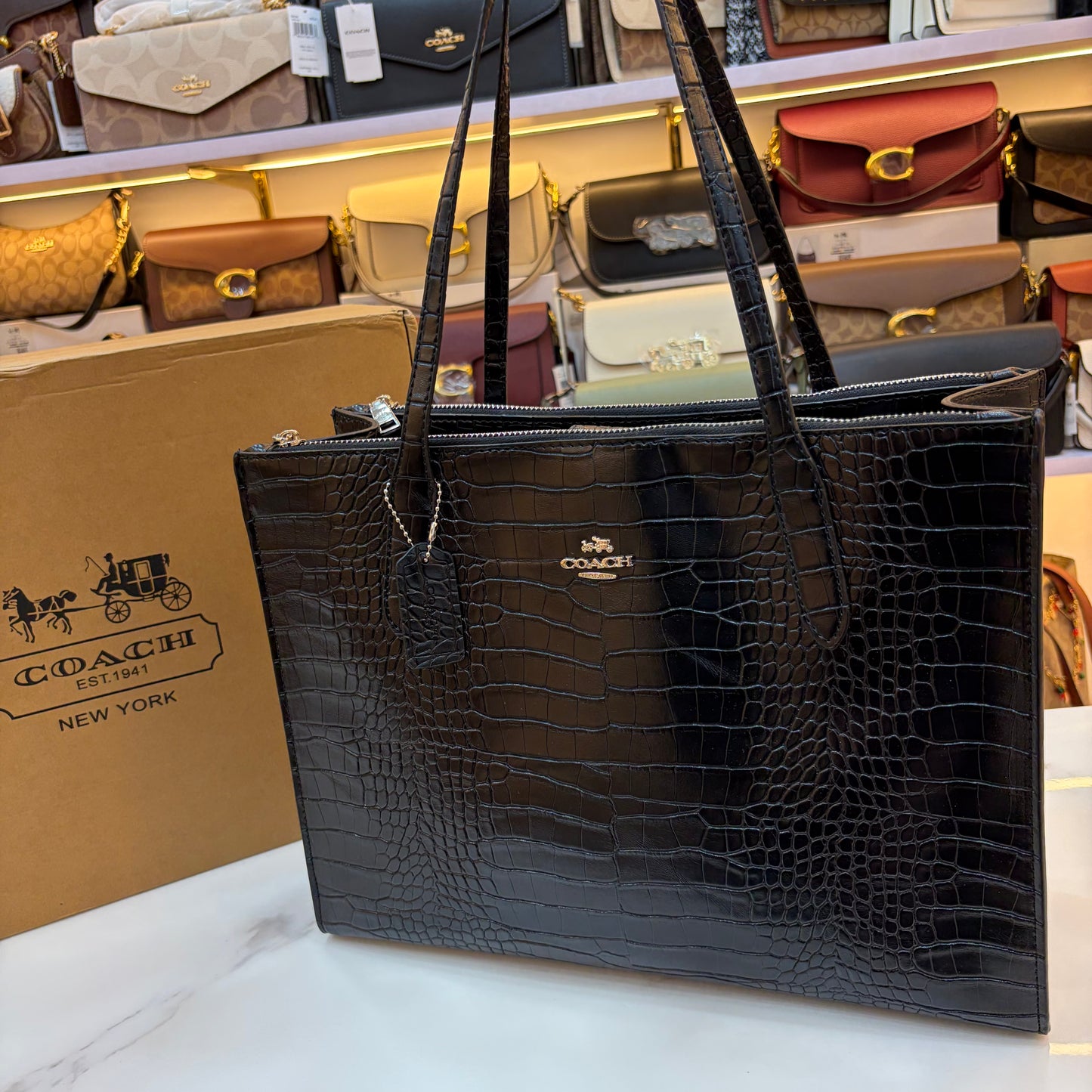 COCH MAGGIE LARGE TOTE - Black Crocodile Print