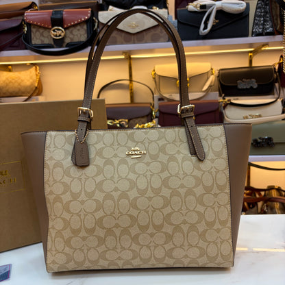 COCH Zip Top Tote Bag - Beige Coffee