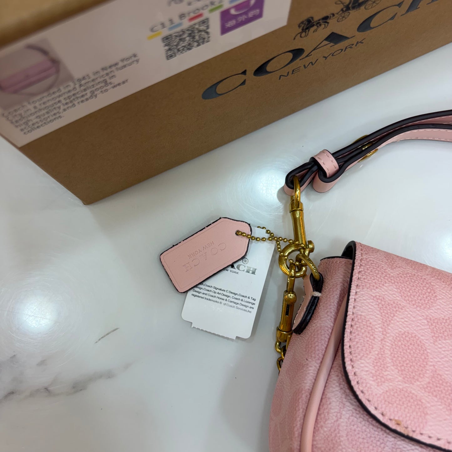 COCH Signature Canvas Brook Flap Chain Bag - Pink Colour