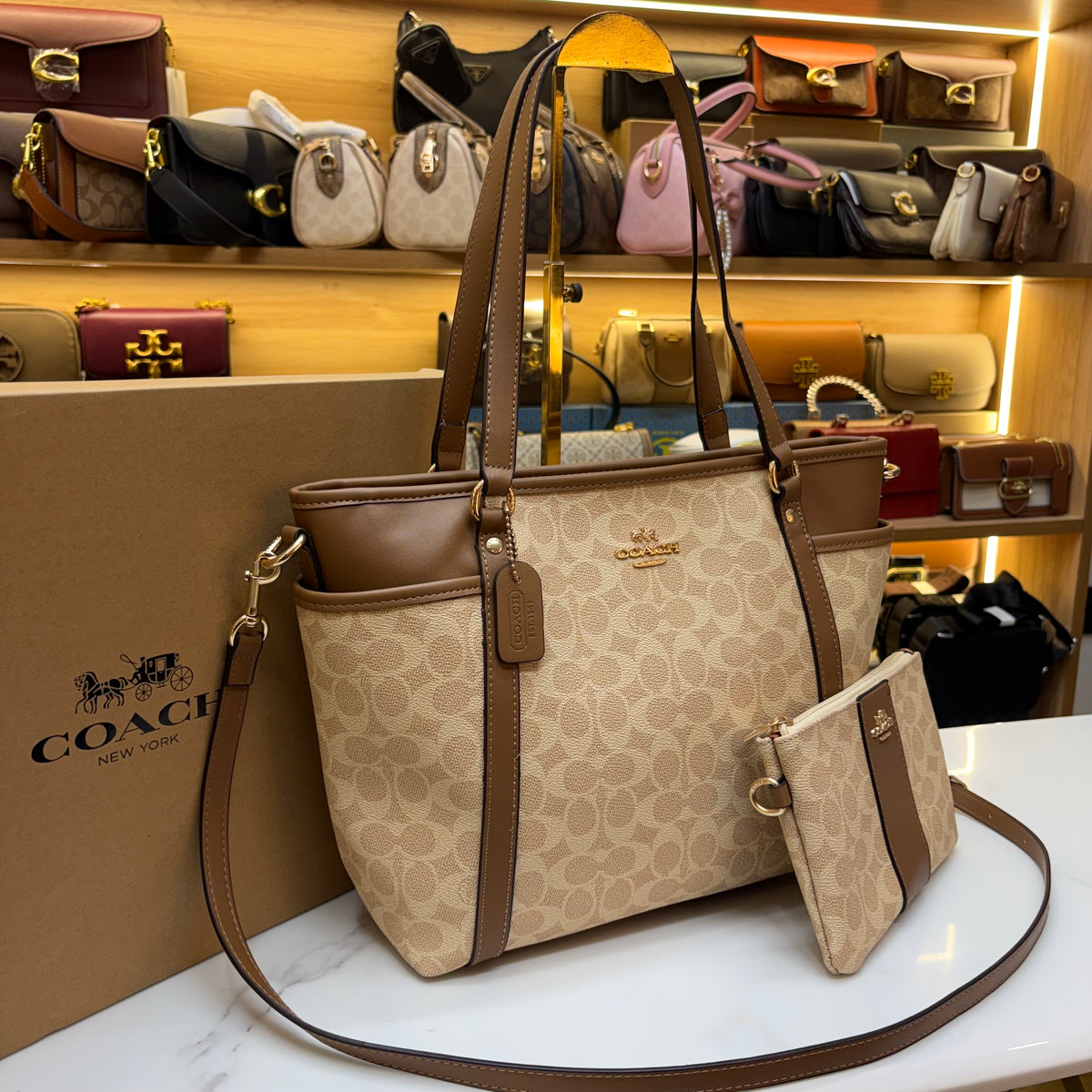 Coch Premium Tote With Wallet - Light Apricot