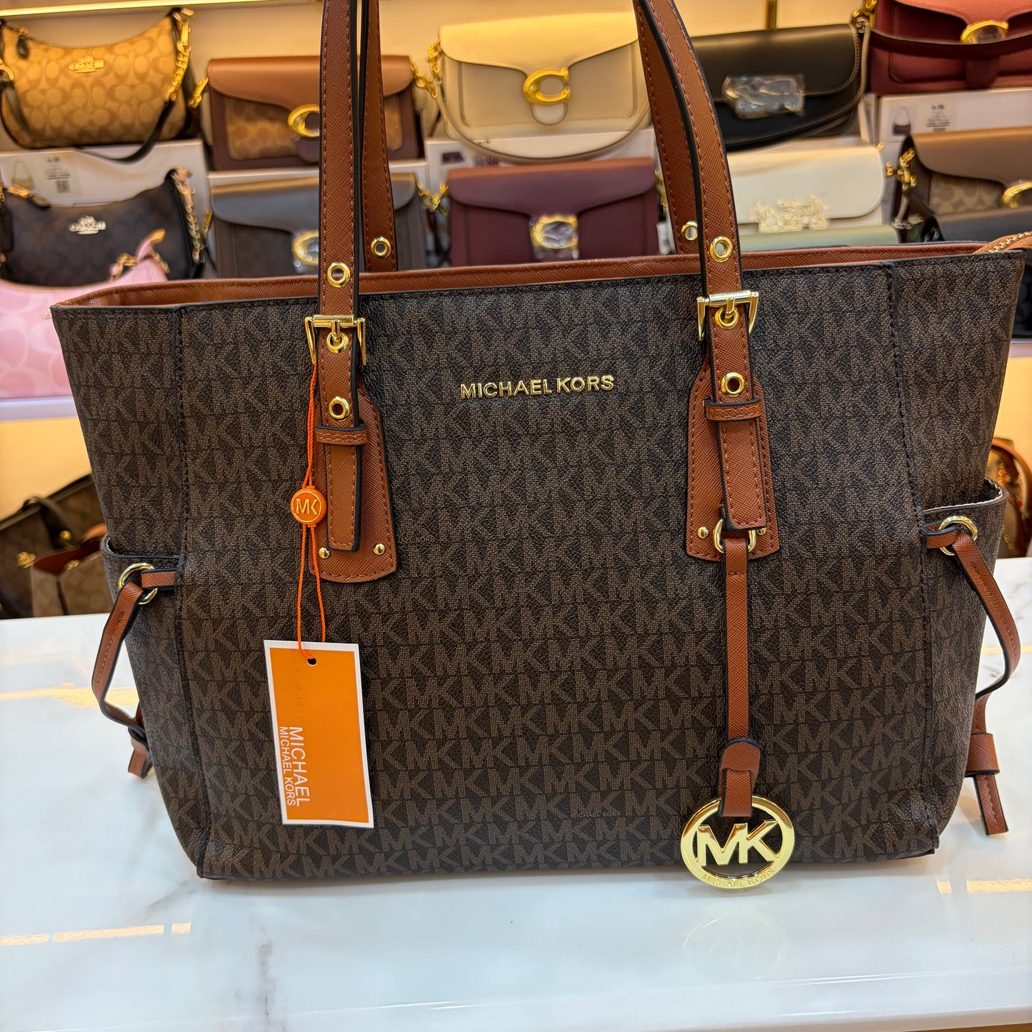 MK Voyager Large Tote Bag - Dark Brown & Tan