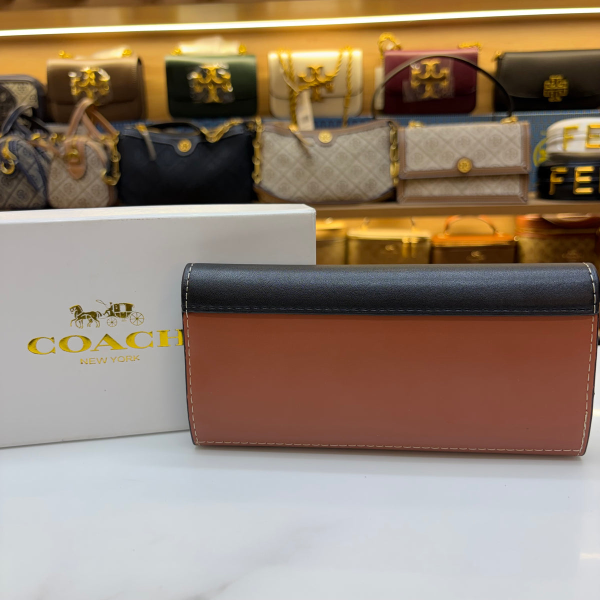 Coch Long Wallet - Signature Black & Apricot