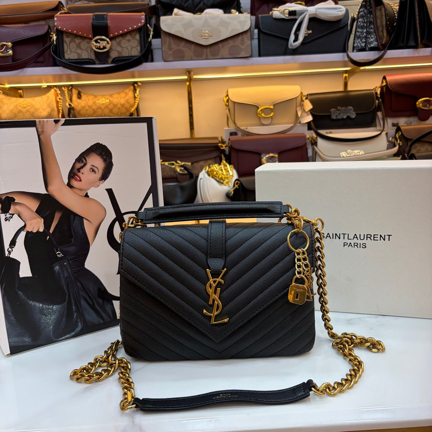 YSL Black Monogram College Leather Satchel