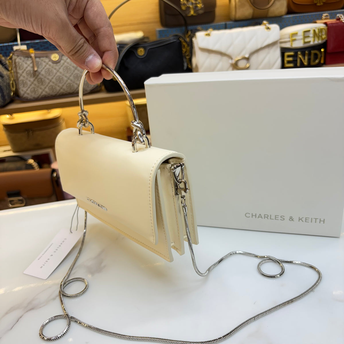 CNK Kristine Sculptural Handle Handbag - Cream