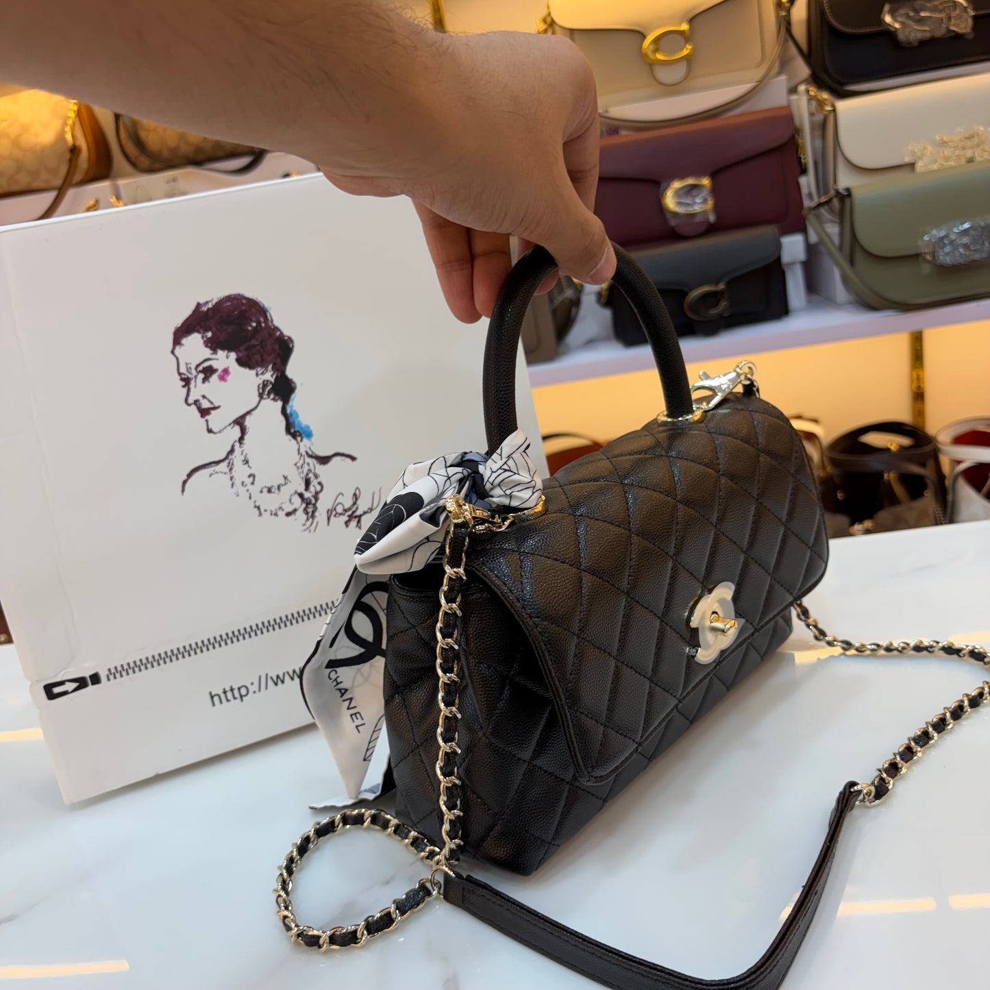 CHNL Coco Handle Flap Bag - Black
