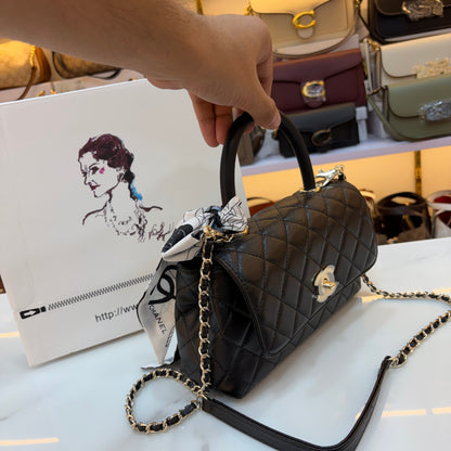 CHNL Coco Handle Flap Bag - Black