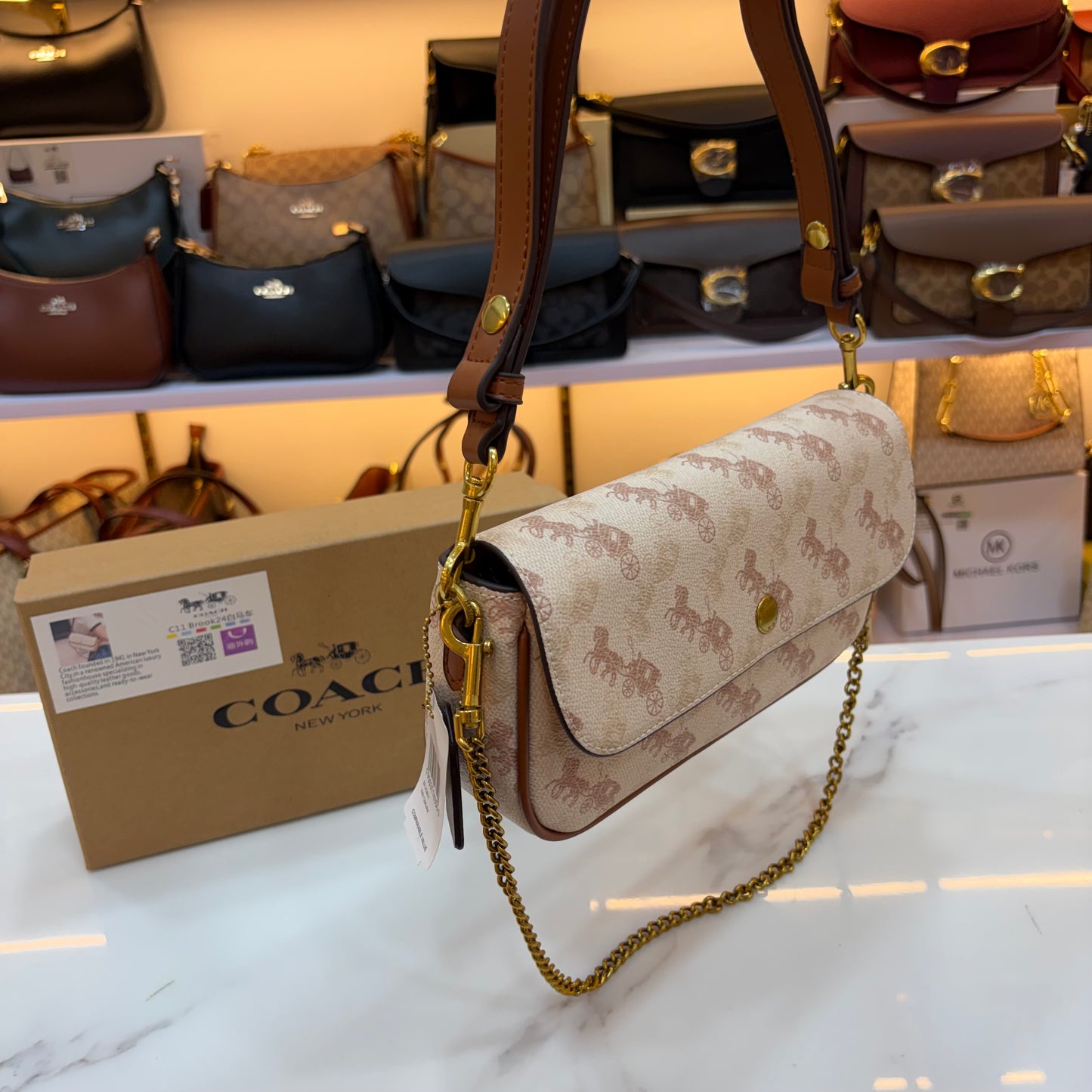COCH Signature Canvas Brook Flap Chain Bag - Creme Colour