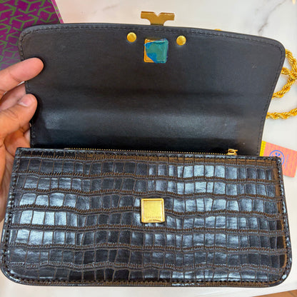 TB Eleanor Medium Croc Embossed Bag - Black