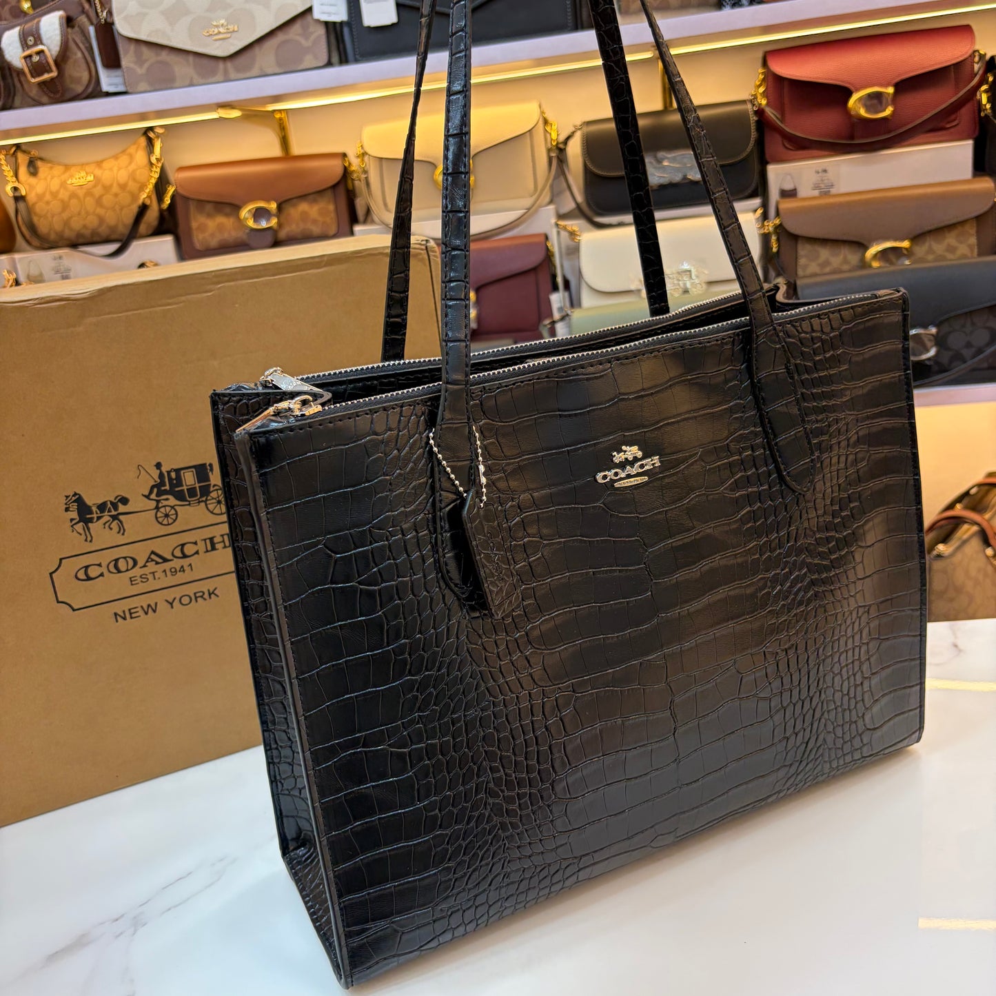 COCH MAGGIE LARGE TOTE - Black Crocodile Print