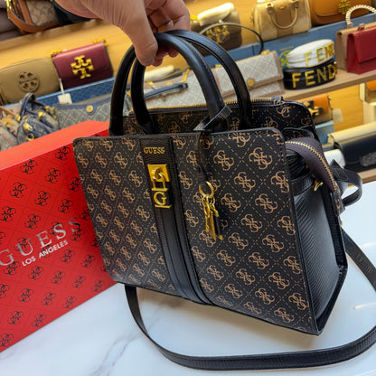 Guess Ginevra Elite Satchel - Dark Monogram Print