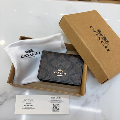 Coch Mini Wallet On A Chain In Signature Gold Walnut Black (Wristlet)