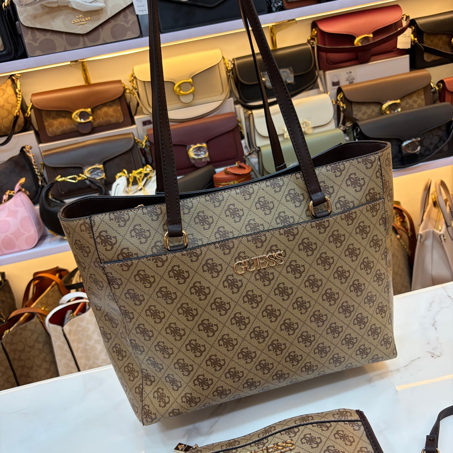 GUS Monogram Tote Bag - Beige & Coffee