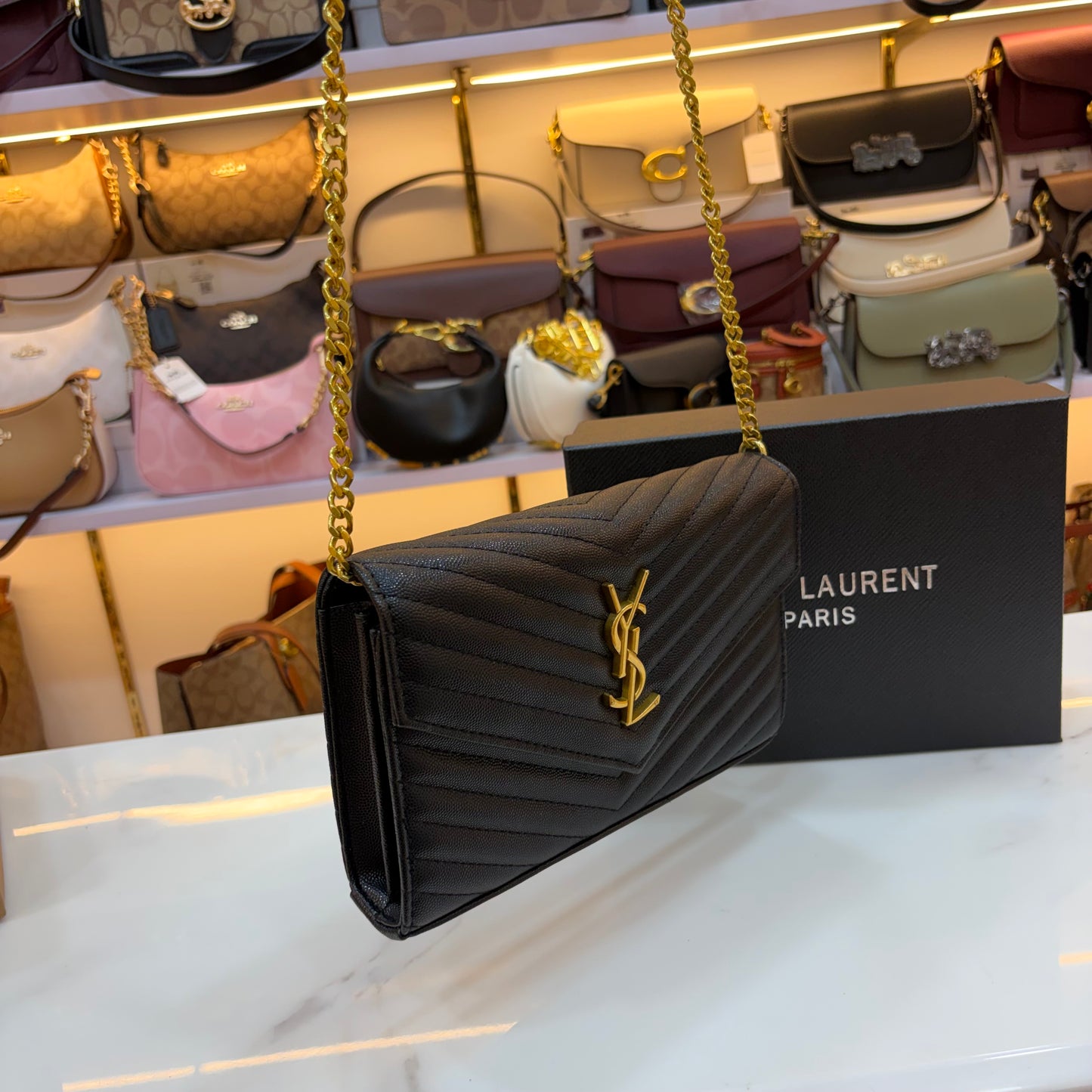 YSL Cassandre Wallet on Chain - Black